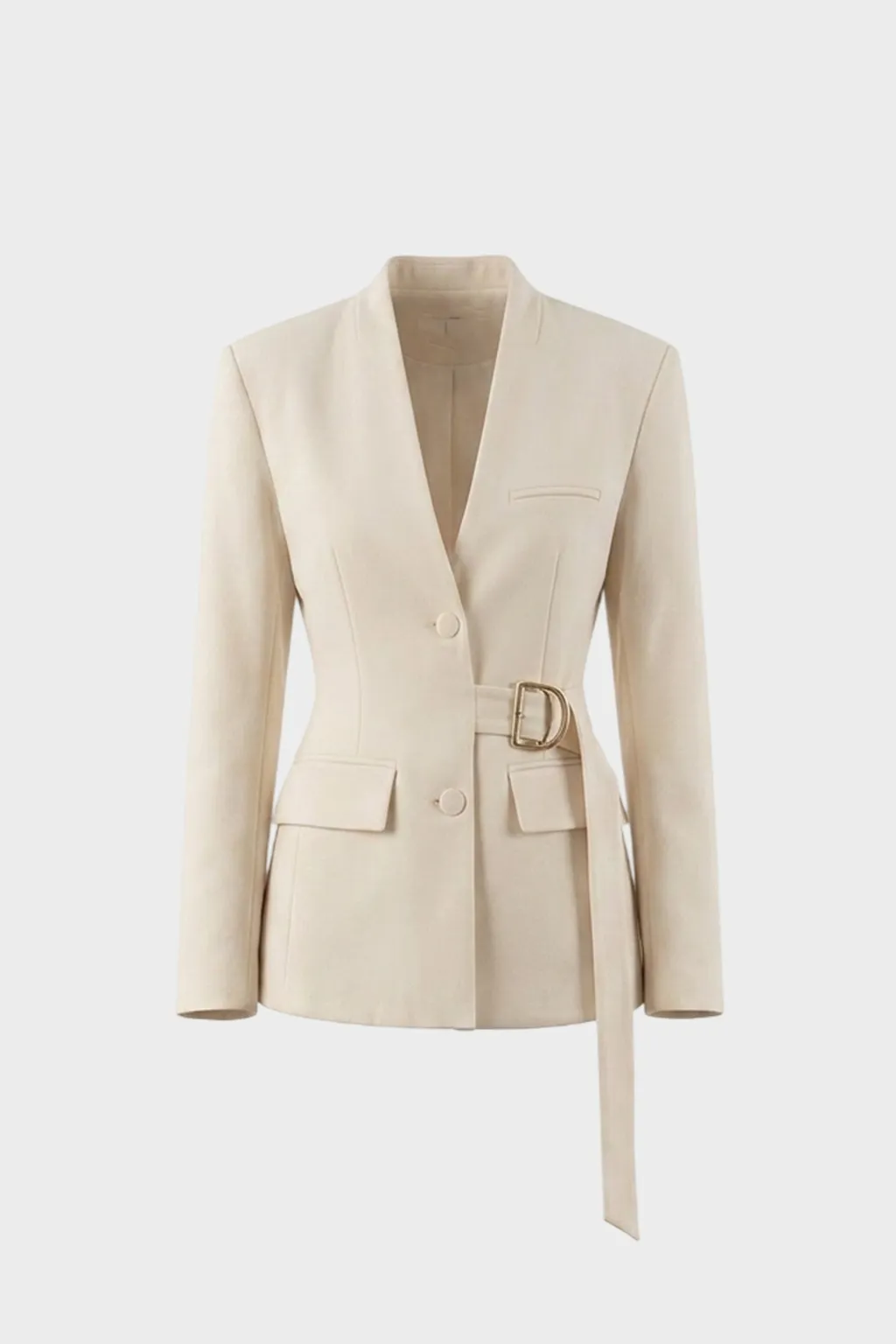 Beige Belted Structured Blazer