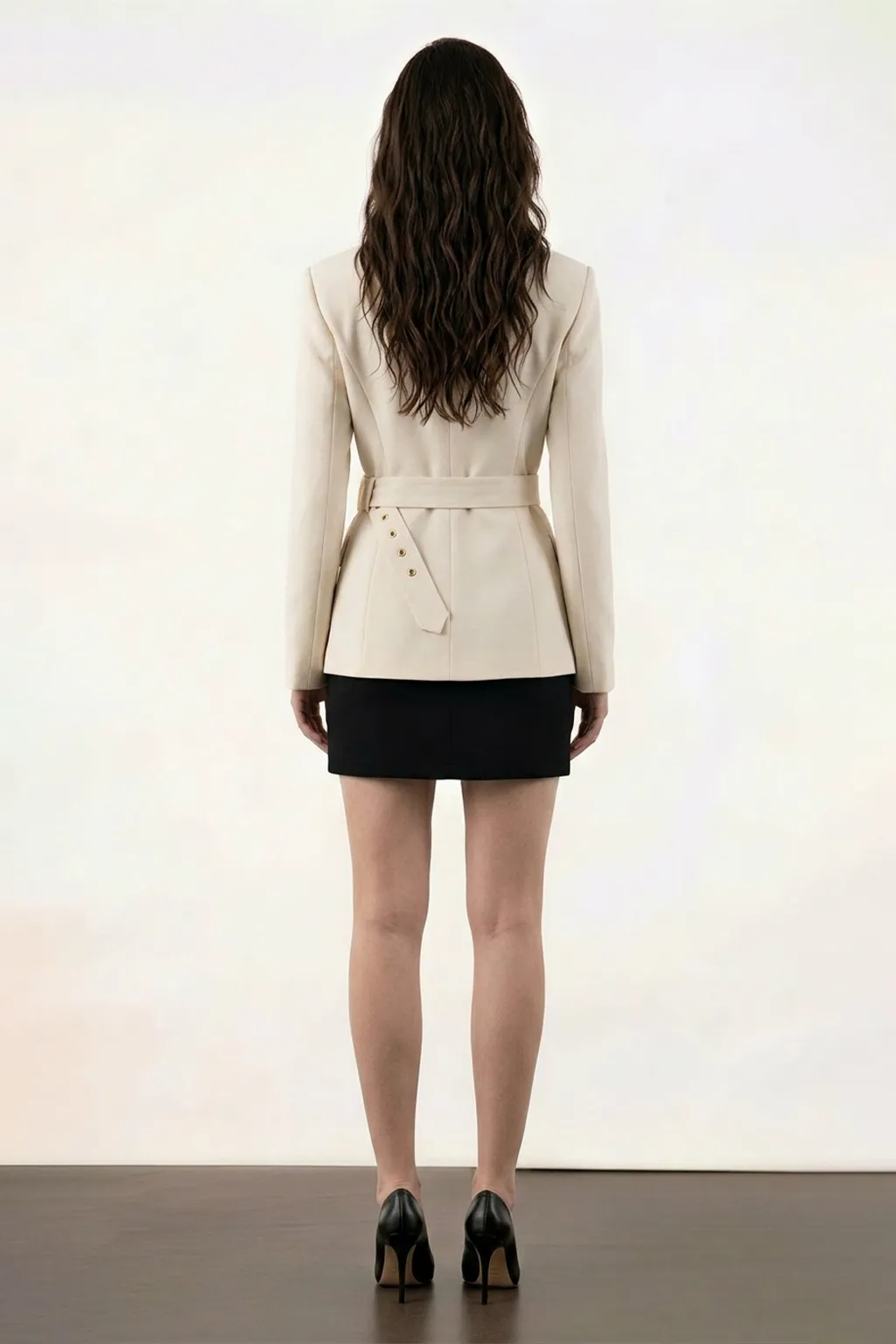 Beige Belted Structured Blazer