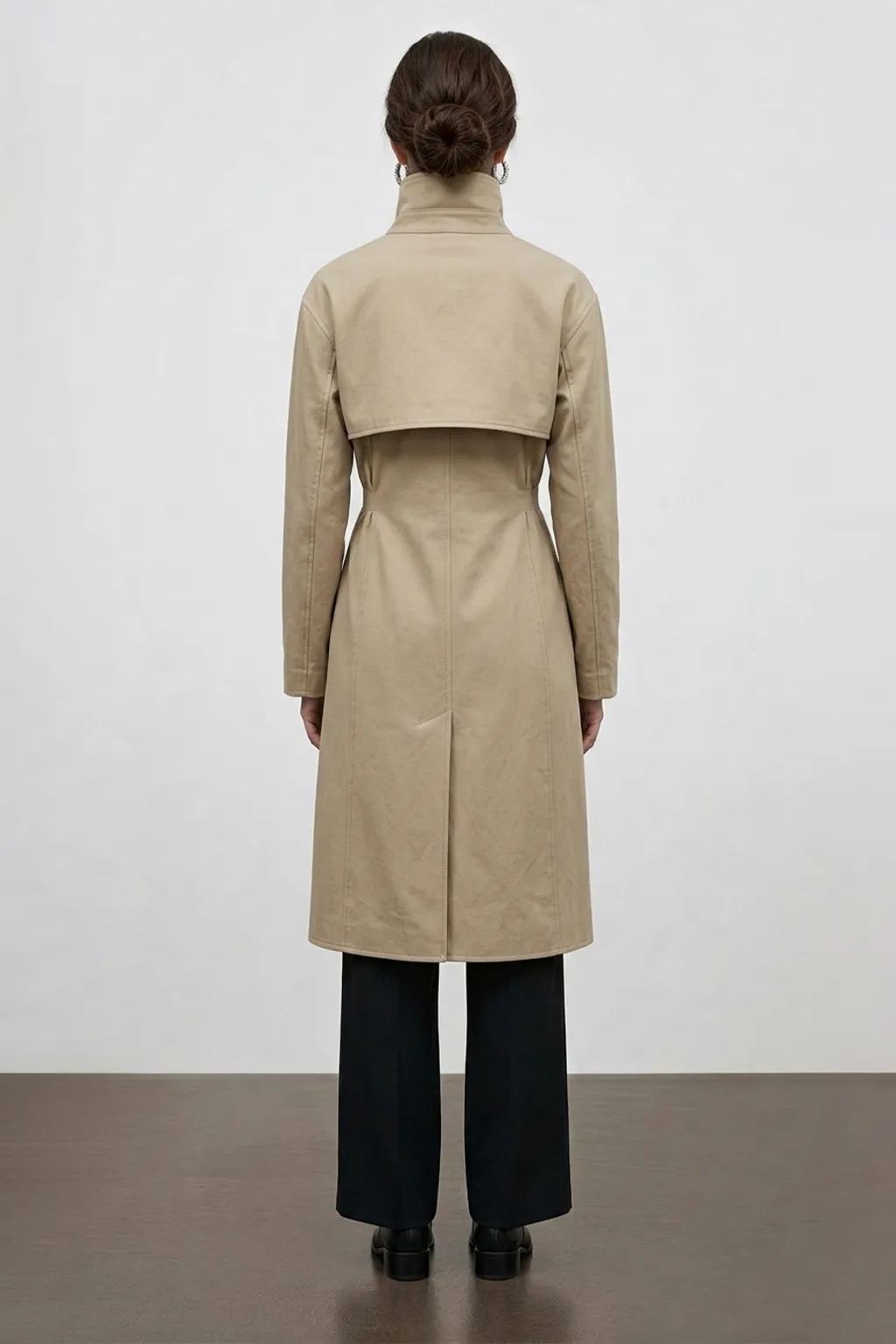 Beige Asymmetric High-Neck Coat
