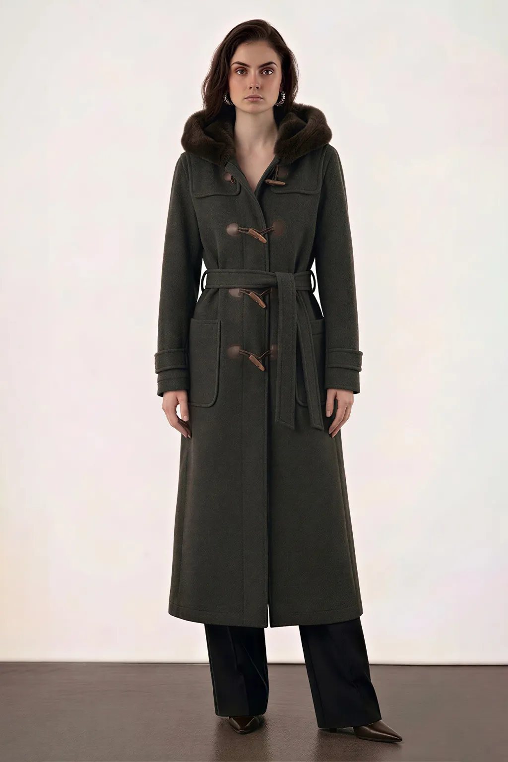 Dark Brown Hooded Toggle Coat