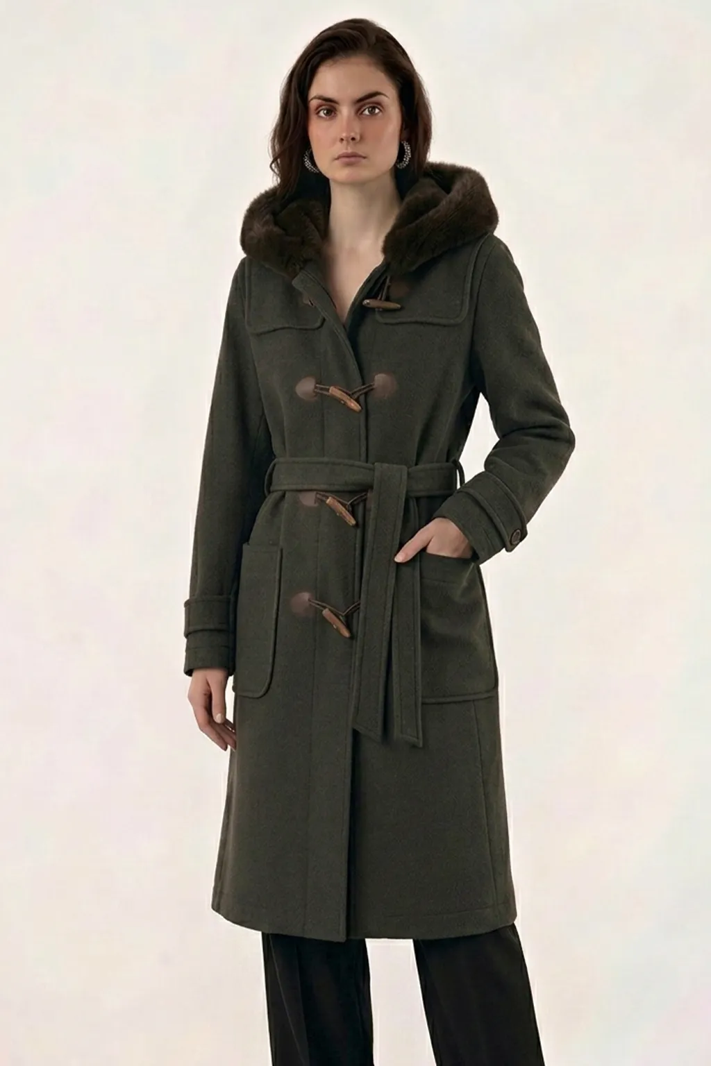 Dark Brown Hooded Toggle Coat