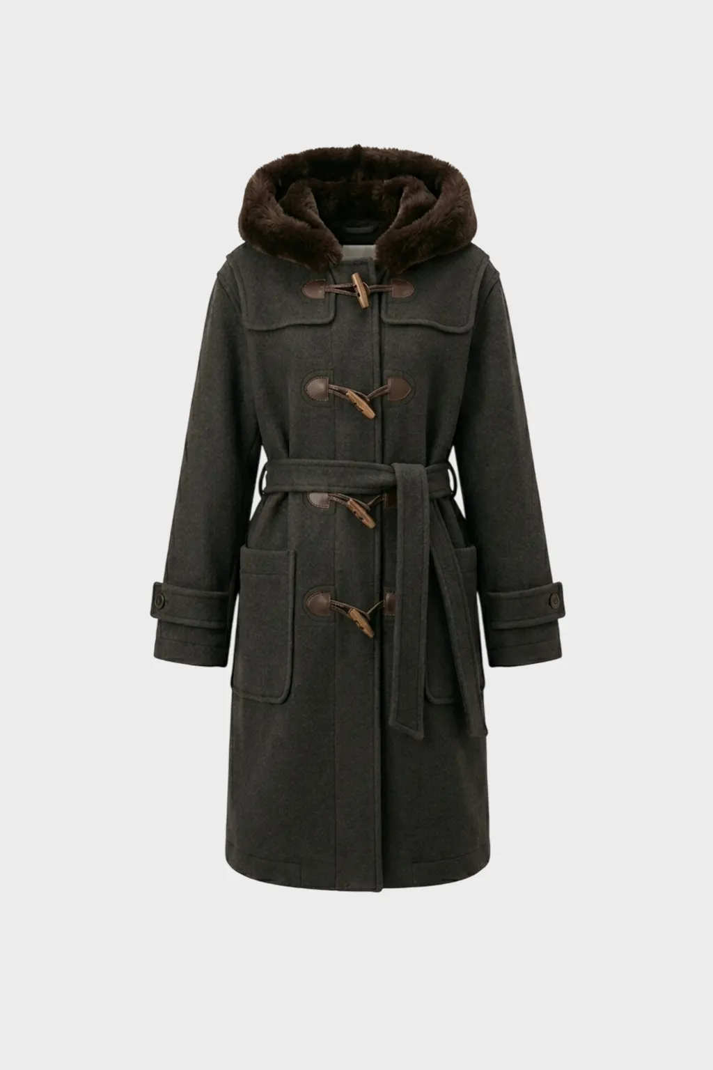 Dark Brown Hooded Toggle Coat