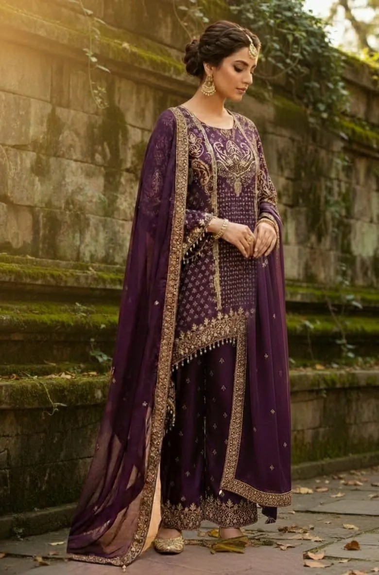 Women's Burgundy  Printed Kurti And plazzo pent with dupatta