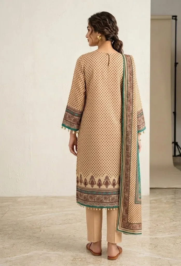 Women's Off white & Sky Blue Printed Kurti And Trouser With Printed Duaptta 