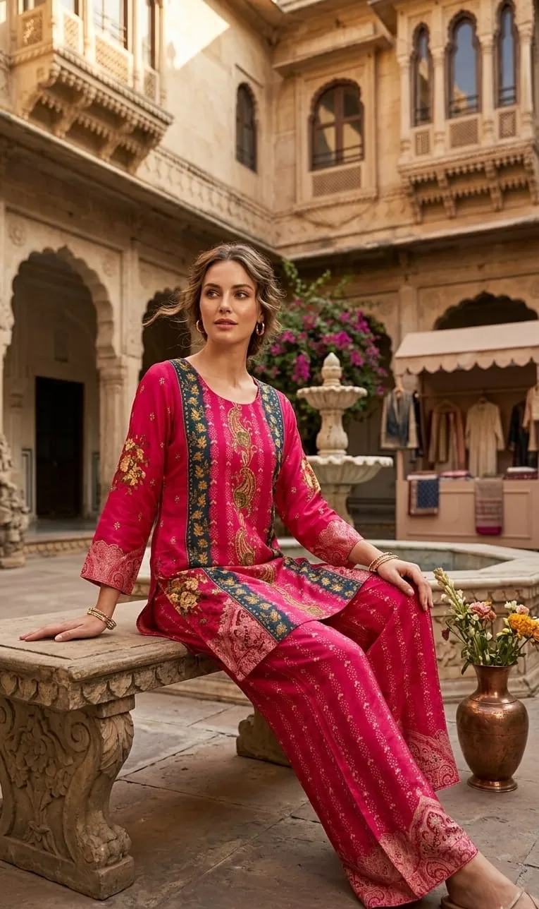 Women's Rani Pink Printed Co-ords set  For Women