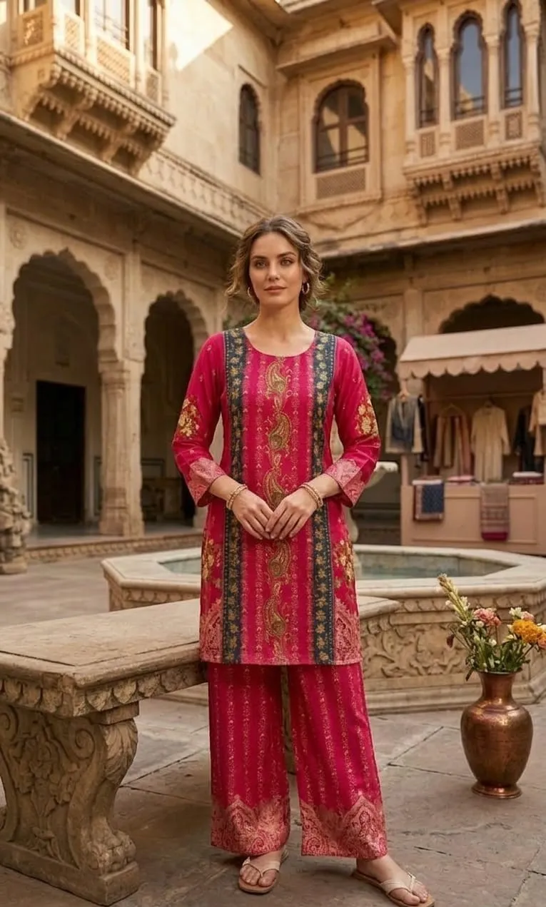 Women's Rani Pink Printed Co-ords set  For Women