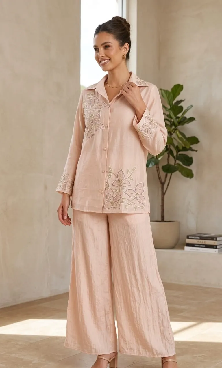 Women's Baby Pink Printed Co-ords set  For Women