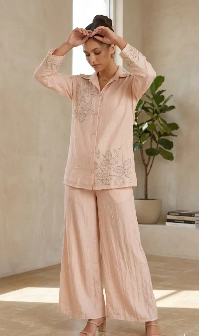 Women's Baby Pink Printed Co-ords set  For Women
