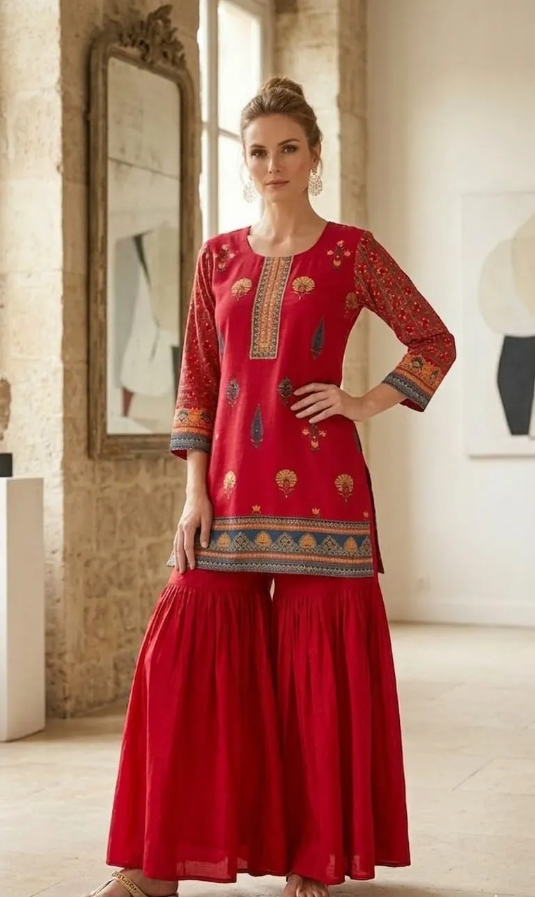 Women's Rani Pink Printed Sharara Suit For Women