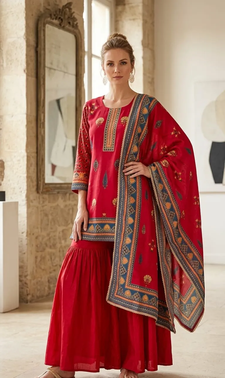 Women's Rani Pink Printed Sharara Suit For Women